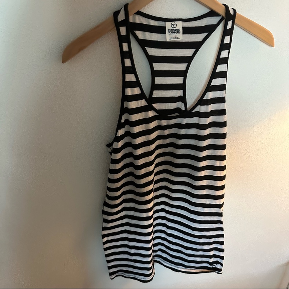 Pink tank top stripped black white size L Women